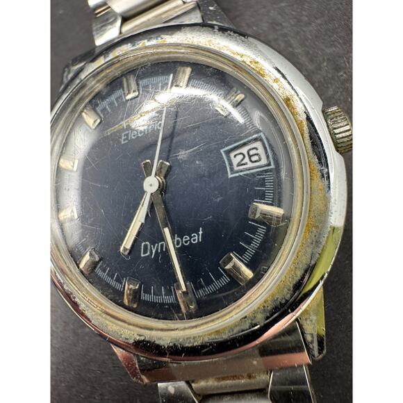 Vintage TIMEX Men’s Electric Dynabeat Black Dial Silver Tone Quartz Watch 30mm main image 5